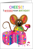 Belated Birthday Adorable Mouse Eating Cheese Kaleidoscope Collection card
