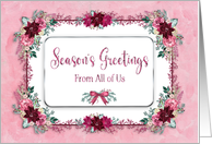 Seasons Greetings From All of Us Poinsettias Pink Flowers Business card