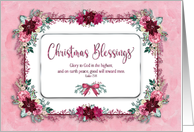 Christmas Blessings Christian Poinsettias Pink and Burgundy Flowers card