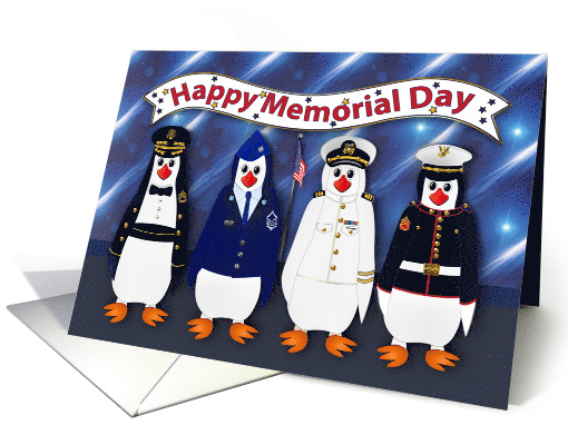 Memorial Day Fun Penguins Dressed Uniforms Army Air Force... (1743626)