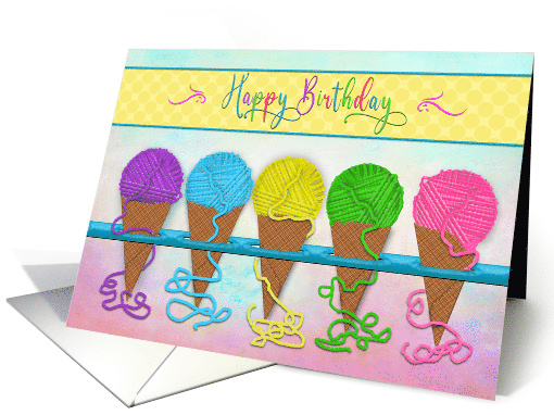Birthday Colorful Yarn Ice Cream Cones for Crafters card (1743670)