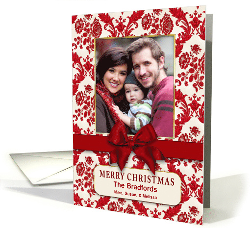Christmas Gift Red Brocade Like Pattern Faux Ribbon Bow... (1743888)