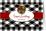 Christmas From All of Us Business Black White Plaid Faux Red Ribbon card