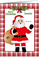 Christmas Sweetie Kids Santa Claus Bag of Toys Red Plaid card