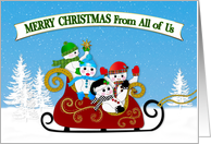 Christmas From All of Us Sleigh of Colorful Snowmen card