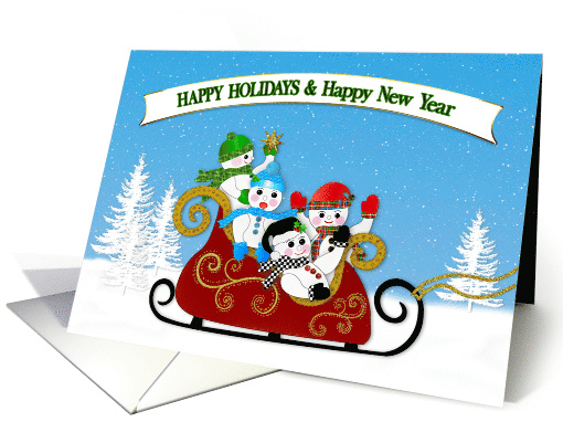 Happy Holidays and New Year Business Sleigh of Colorful Snowmen card
