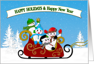 Happy Holidays and New Year Business Sleigh of Colorful Snowmen card