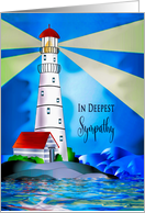 Lighthouse Deepest Sympathy Christian Sea with Lighthouse Beams card