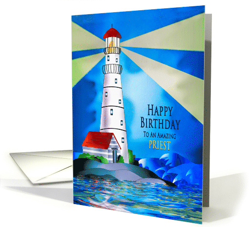 Birthday Priest Lighthouse Beacon for the Sea Water Light Beams card