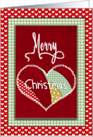 Christmas Patchwork Heart in Christmas Prints and Colors Red Burlap card