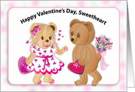 Valentines Day for Sweeheart Two Sweet Teddy Bears and Gift card