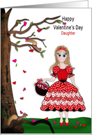 Valentines Day Daughter Girl Gathering in Baskets Heart Leaves by Tree card