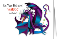 Birthday Fierce Dragon deep Purples and Blues card