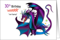 Birthday 30th Fierce Dragon deep Purples and Blues card