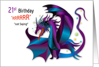 Birthday 21st Fierce Dragon deep Purples and Blues card