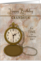 Birthday Grandson Vintage Pocket Faux Gold Watch and Chain card