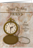 Birthday Friend Vintage Pocket Faux Gold Watch and Chain card