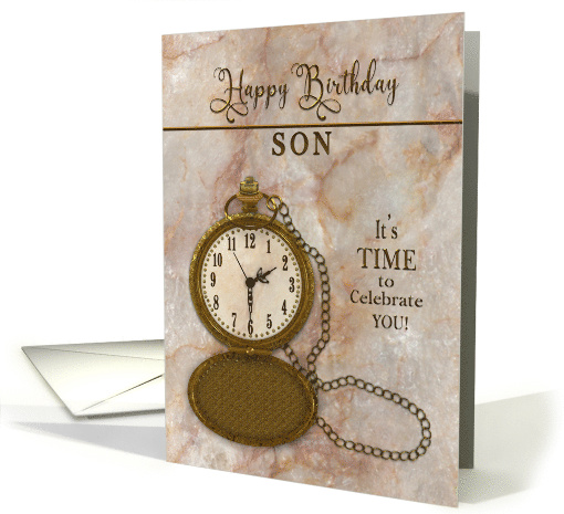 Birthday Son Vintage Pocket Faux Gold Watch and Chain card (1757248)