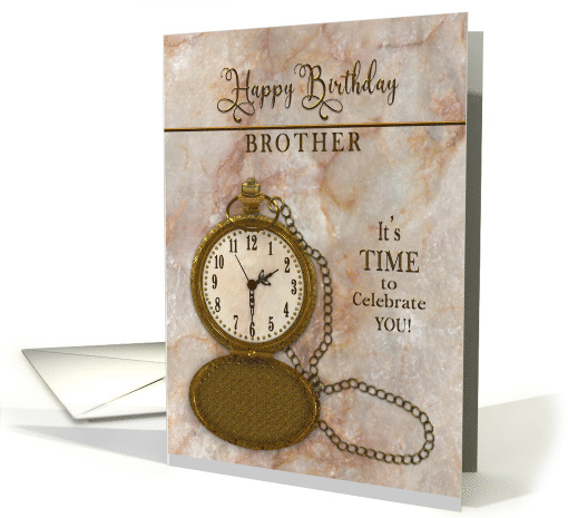 Birthday Brother Vintage Pocket Faux Gold Watch and Chain card