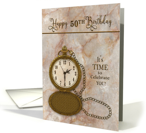 Birthday 50th Vintage Pocket Faux Gold Watch and Chain card (1757252)