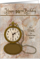 Birthday 90th Vintage Pocket Faux Gold Watch and Chain card