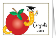 Congratulations Graduate Sister Bookworm in Apple with Diploma card