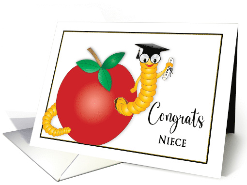 Congratulations Graduate Niece Bookworm in Apple with Diploma card