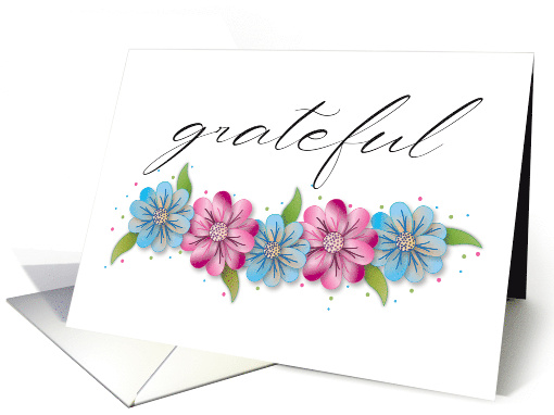 Thank You Daisy-like Pink and Blue Flowers Grateful card (1763978)