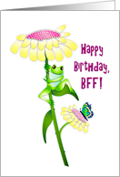 Birthday Friend BFF Happy Frog Seated on Daisy Like Flower Leaf card