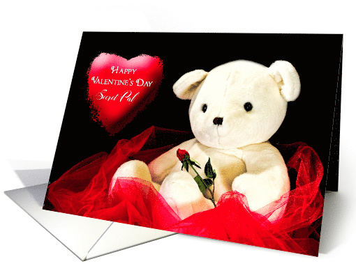 Valentine's Day, Secret Pal, White Teddy Bear with Rose card (331534)