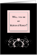 Bridal Party Invitation, Matron of Honor, Pink, Black,Silver Design card