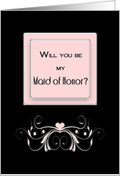 Bridal Party Invitation, Maid of Honor, Black, Silver, Pink Design card