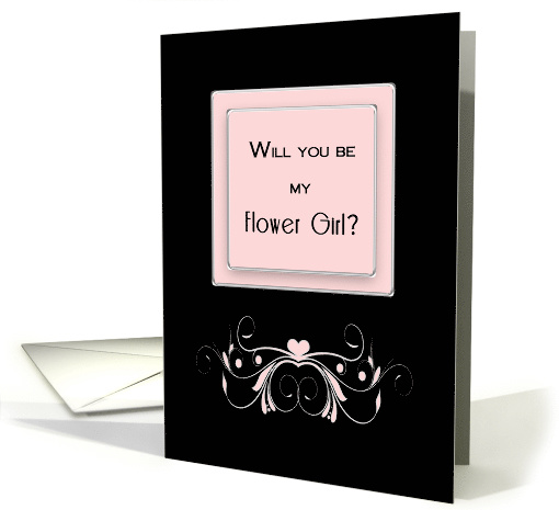 Bridal Party Invitation, flower girl, Black, pink, silver Design card