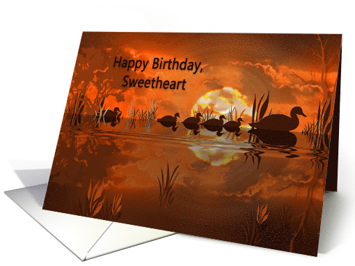 Birthday, Sweetheart, Ducks swimming in water at sunset card (360201)