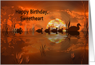 Birthday, Sweetheart, Ducks swimming in water at sunset card