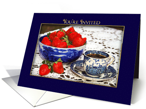 You're Invited, Vintage Flow Blue Dish filled with Strawberries card
