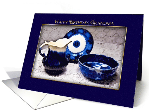 Birthday, Grandma, Antique Flow Blue Dishes card (363114)