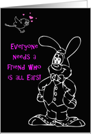 Easter, Friend, Bunny sketch on black, Humor card
