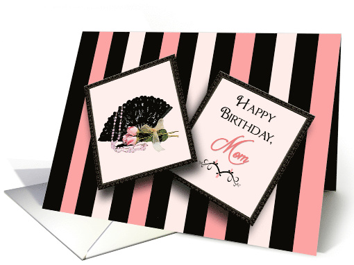 Birthday, Mom, Old Fashion, Pink and Black Stripes, Lace... (374589)
