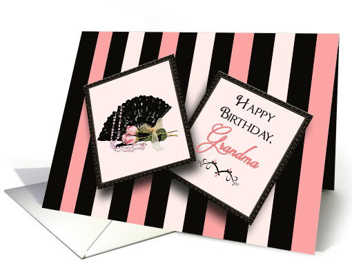Birthday, Grandma, Old Fashion Picture Frames, Black Lace Fan card
