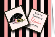 Birthday, Grandma, Old Fashion Picture Frames, Black Lace Fan card