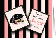 Birthday, Secret Pal, Old Fashion, Frames, Black Lace Fan, Vintage card