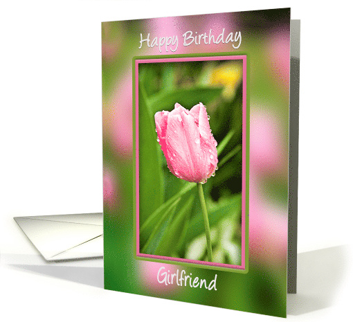 Birthday, Girlfriend, Pink Tulip, Garden of Tulips After the Rain card