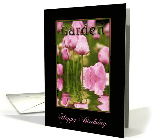 Birthday ,Garden, Garden of Pink Tulips with Reflectons in Water card