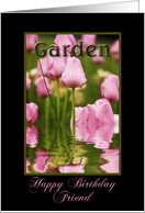 Birthday, Friend, Garden of Pink Tulips wet from the Rain card