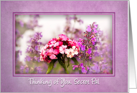 Thinking of you, Secret Pal, Pink & lavender flower garden, 3D affect card