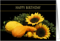 Happy Birthday, Bright with Sunflowers and Yellow and Orange Squash card