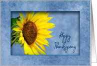 Happy Thanksgiving, Bright Yellow Sunflower on Blue card