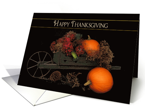 Thanksgiving,Cart with Dried Flowers and Pumpkins card (510586)