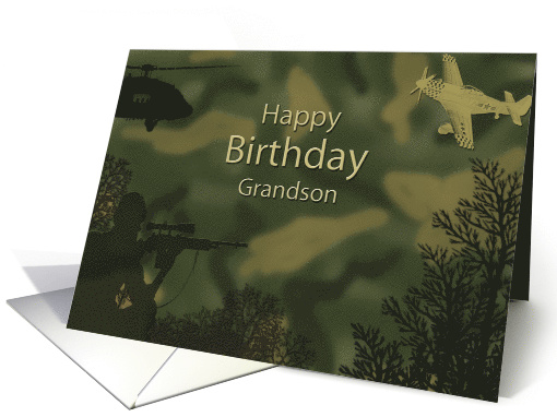 Grandson's Birthday in Green Camouflage Military Theme card (514780)